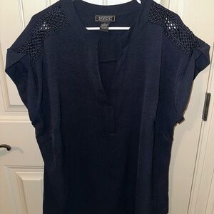NYC Deep Blue Blouse with Crochet Accents